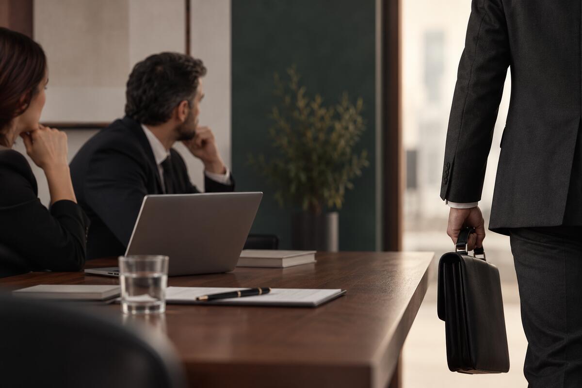 Reunião empresarial discutindo a exclusão de um sócio por justa causa
